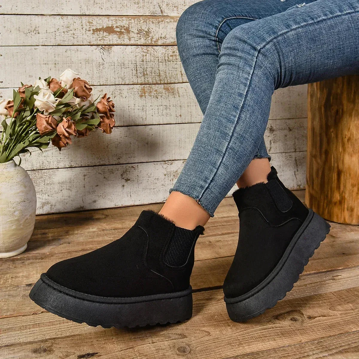 Bottes Femme Casual Hiver avec Texture Veloutée et Semelle Haute – Élégance et Confort - Justyol