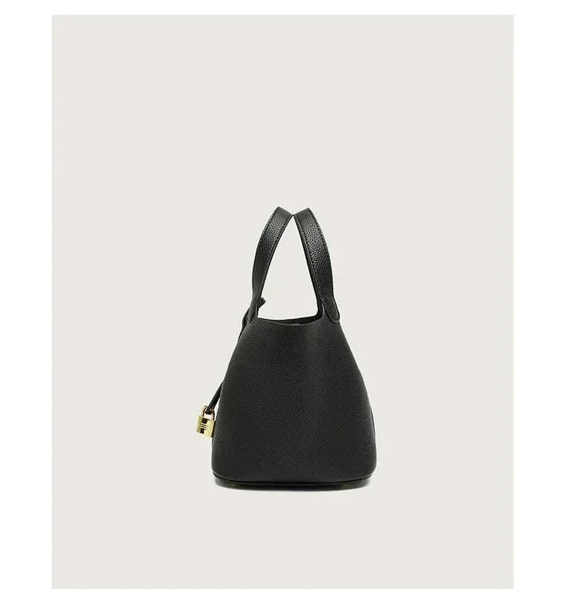 Sac à Main Femme en Forme de Seau – Sac Picotin avec Motif Lychee, Sac à Bandoulière Tendance