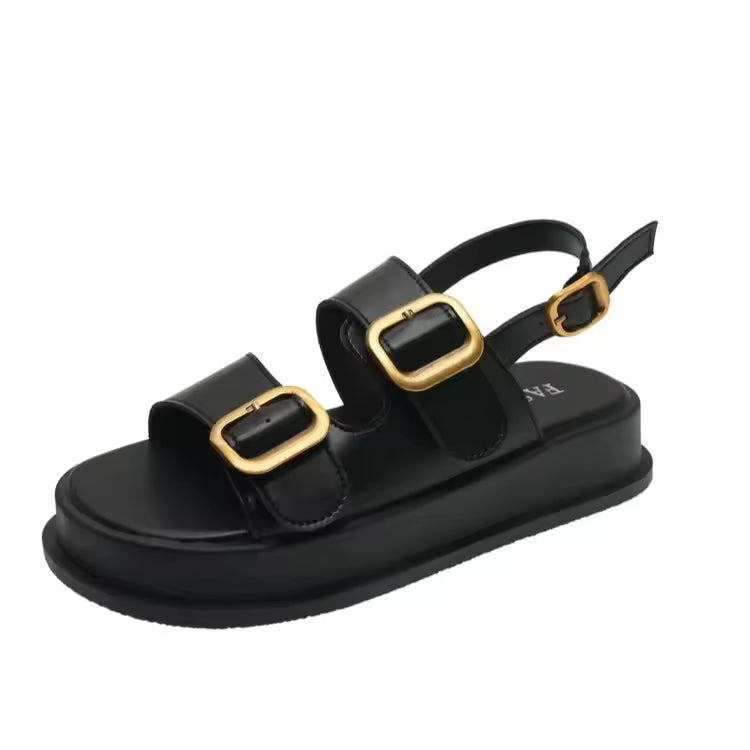 Sandales Plateforme Femme à Boucles Métalliques – Style Romain Décontracté Été
