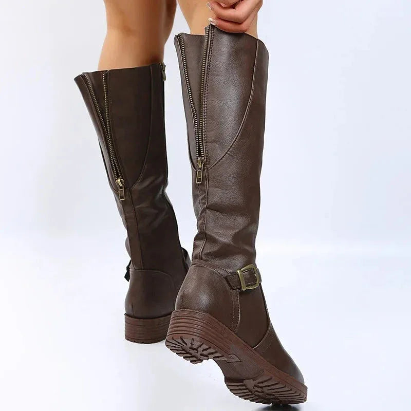 Bottes Femme Longues avec Fermeture Éclair Latérale – Confort et Élégance avec Talon Bas - Justyol