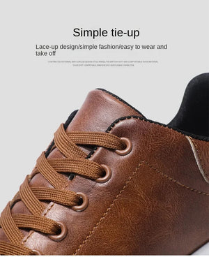 Classic Men Leather Shoes Thick-soled Casual Sneakers Trendy Lace-up Walking Shoes Spring Anti-slip Comfortable Vulcanized Shoes MU Group