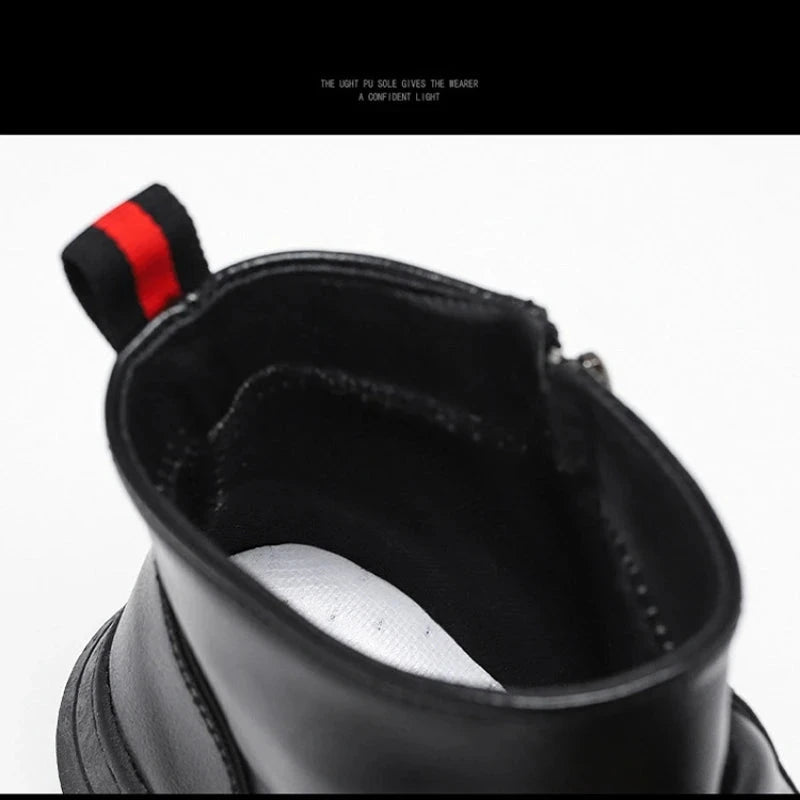 Black Boots for Men Fashion Leather Shoes Platform Ankle Boots Outdoor Comfortable Soft Men Motorcycle Booties Botas Hombre Piel MU Group