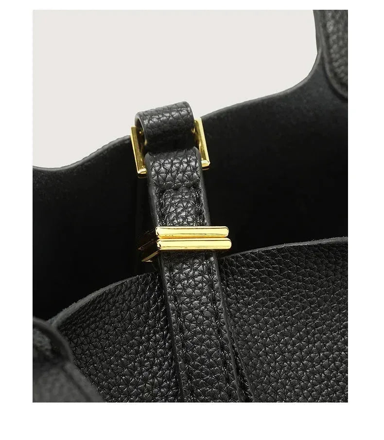 Sac à Main Femme en Forme de Seau – Sac Picotin avec Motif Lychee, Sac à Bandoulière Tendance - Justyol