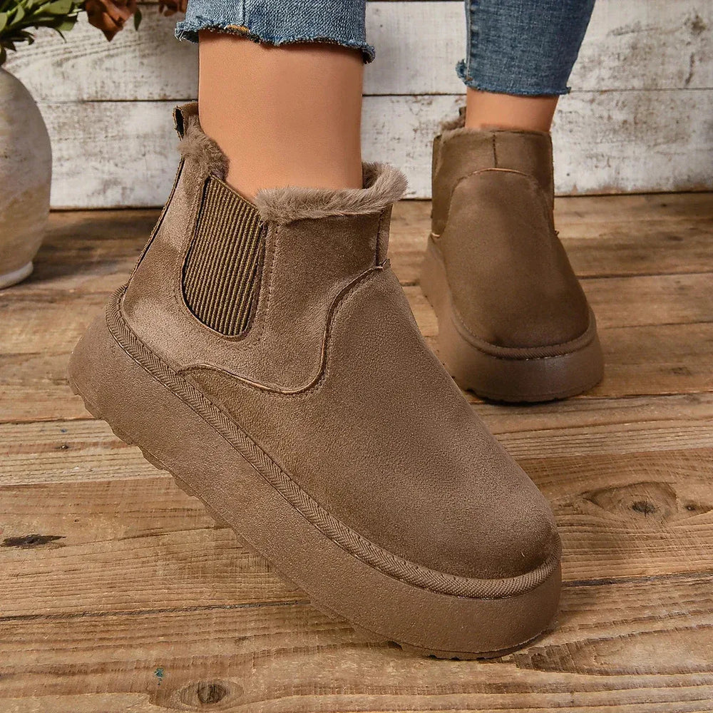 Bottes Femme Casual Hiver avec Texture Veloutée et Semelle Haute – Élégance et Confort