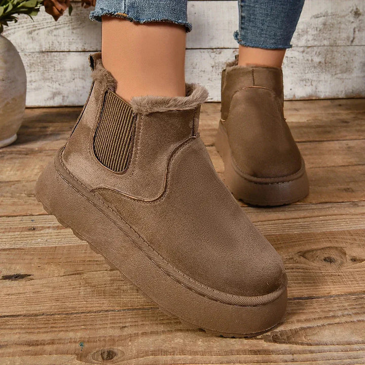 Bottes Femme Casual Hiver avec Texture Veloutée et Semelle Haute – Élégance et Confort