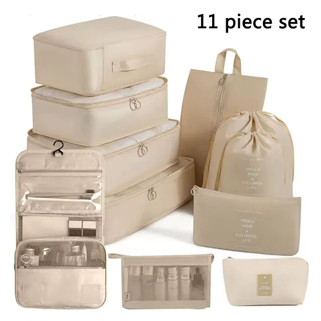 Ensemble de 11pcs Organisateurs de Voyage – Sacs de Rangement pour Vêtements, Articles de Toilette, Chaussures, et Accessoires - Justyol
