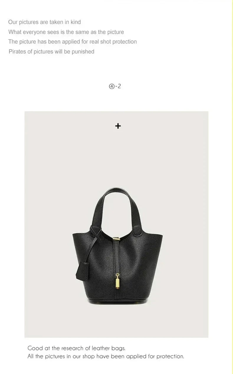 Sac à Main Femme en Forme de Seau – Sac Picotin avec Motif Lychee, Sac à Bandoulière Tendance