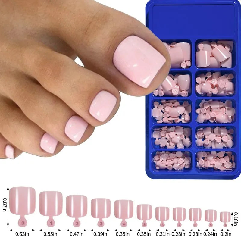 100pc Press on Toenails Pink Red Toe Nail Press Ons Short Square Fake Toe Nails Nude Color for Women Foot Manicure Short Nails