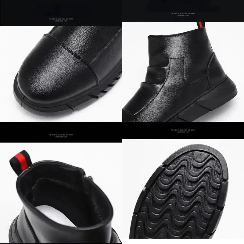 Bottes Homme Noires – Bottines en Cuir Mode, Chaussures à Plateforme et à Fermeture Éclair, Bottes Moto Confortables
