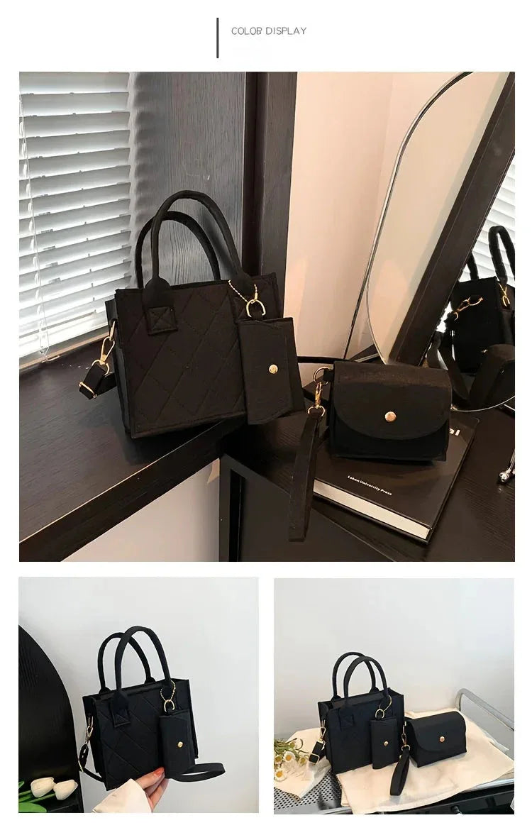 Ensemble 3pcs Sac à Main Femme Embossé – Sac Bandoulière, Pochette et Portefeuille, Sac Carré Unicolore - Justyol