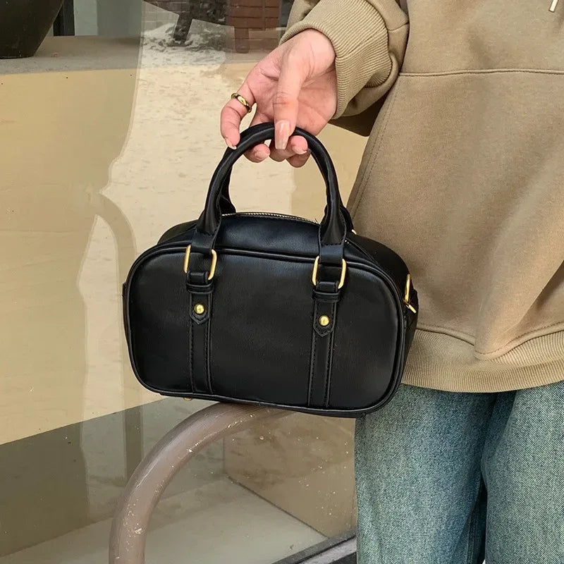 Sac à Main Femme Vintage en Cuir PU – Sac Bandoulière Retro, Sac Croisé à Couleur Unie - Justyol