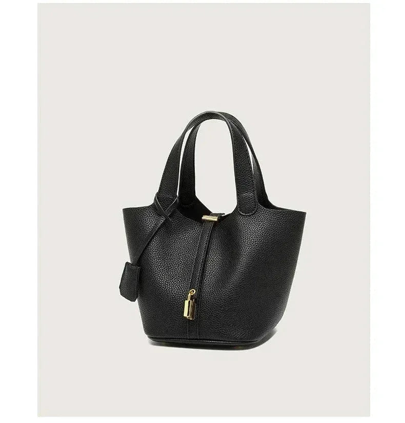 Sac à Main Femme en Forme de Seau – Sac Picotin avec Motif Lychee, Sac à Bandoulière Tendance - Justyol