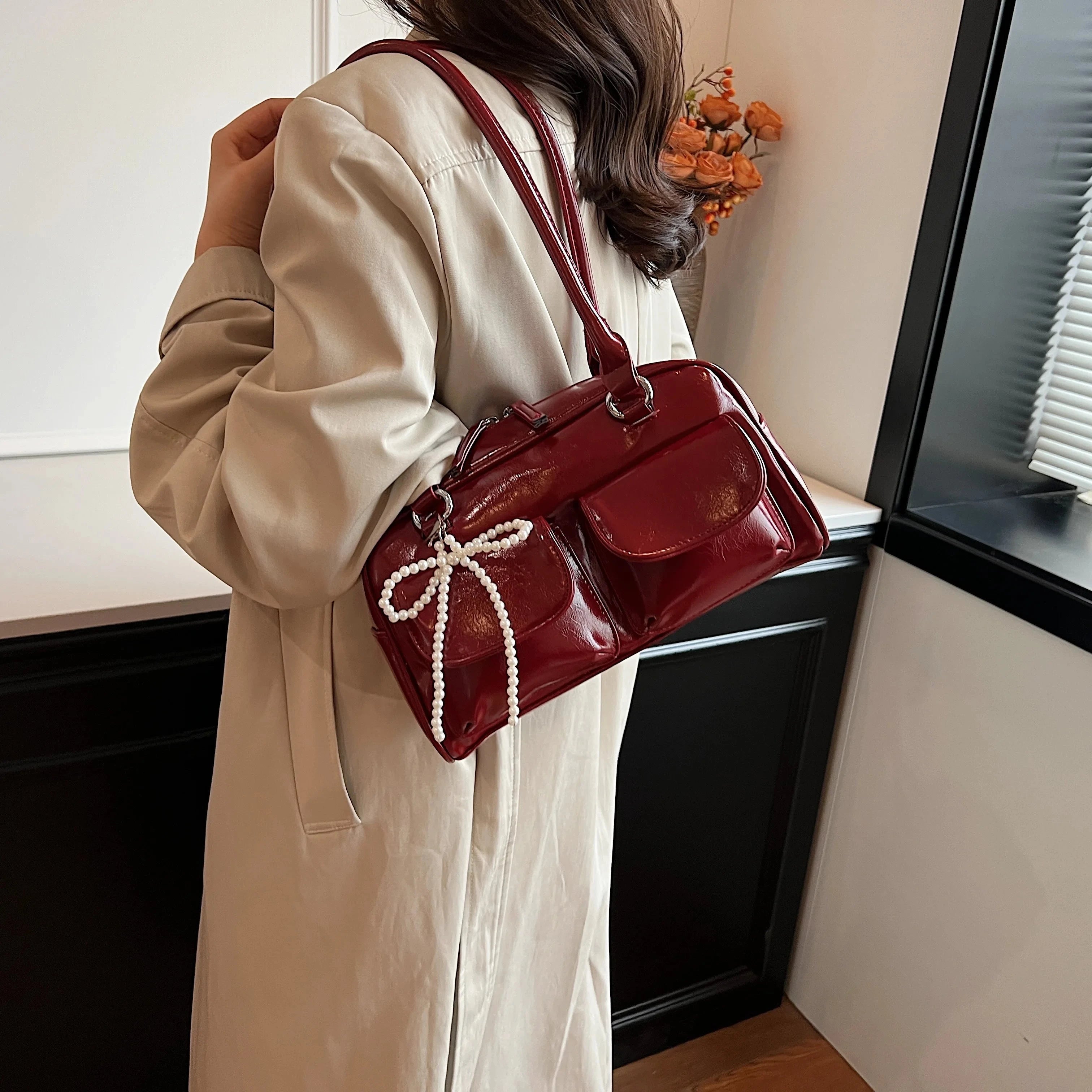 Fashionable Underarm Bow Bag for Women 2024 Korean Edition New Simple Leisure Pillow Bag Trendy Versatile Shoulder Bag MU Group