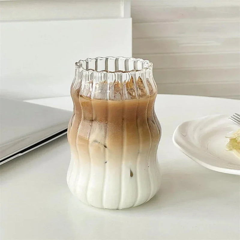 <tc> كوب زجاجي واحد بسعة 530 مل | كوب ماء مخطط مقاوم للحرارة </tc>