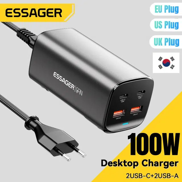 Essager Chargeur GaN de Bureau 100W | Charge Rapide USB-C PD 100W Maroc
