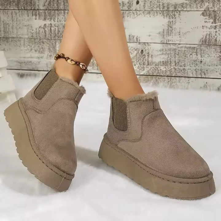 Bottes Femme Casual Hiver avec Texture Veloutée et Semelle Haute – Élégance et Confort