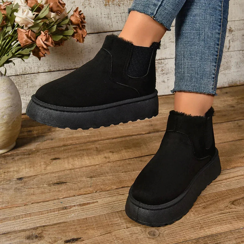 Bottes Femme Casual Hiver avec Texture Veloutée et Semelle Haute – Élégance et Confort