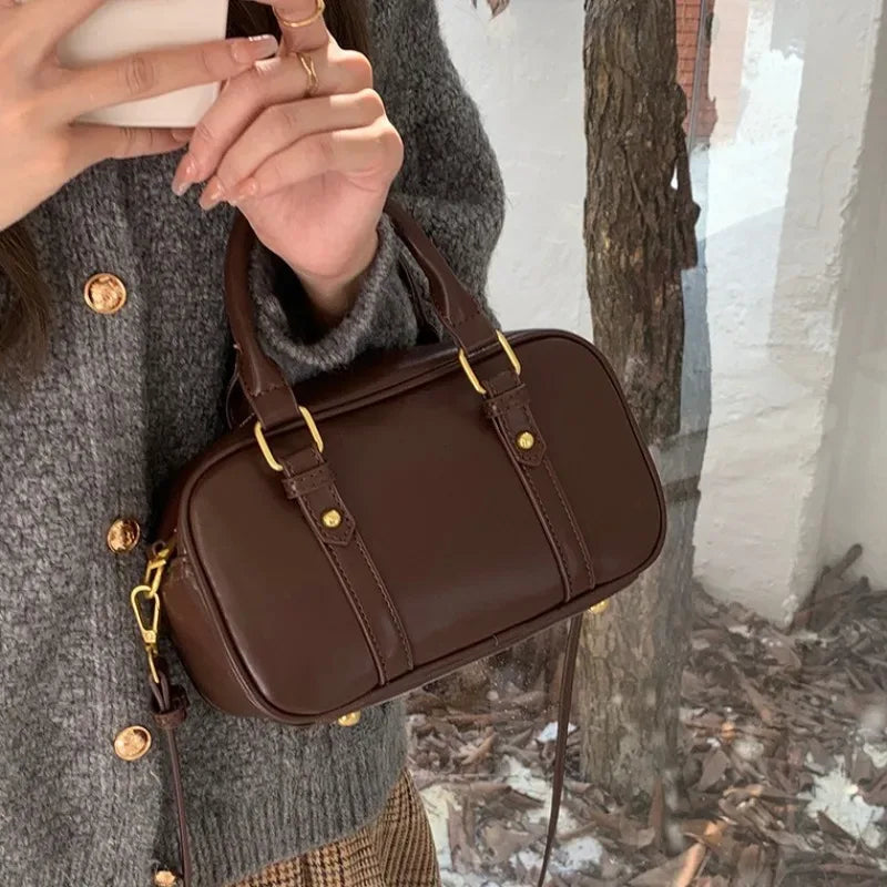 Sac à Main Femme Vintage en Cuir PU – Sac Bandoulière Retro, Sac Croisé à Couleur Unie - Justyol