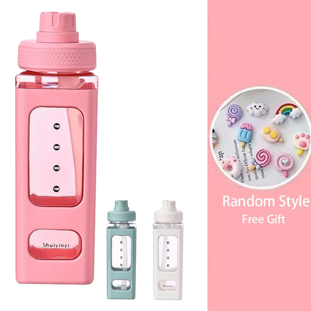 Bouteille d'eau portable Kawaii pour filles, carafe à eau avec paille, autocollant 3D, 700ml, mignon, enfants, HI