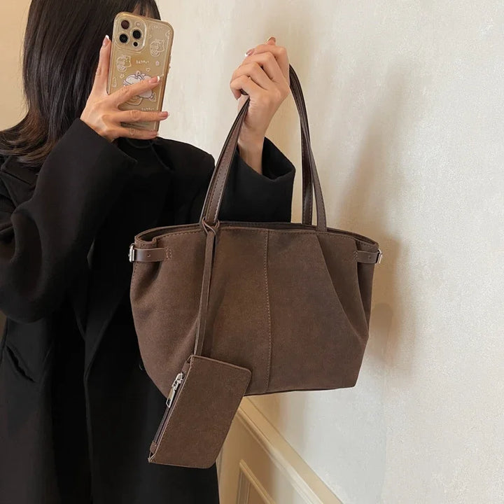Sac à Main Femme – Sac Souple en Daim avec Fermeture Éclair et Poche Intérieure