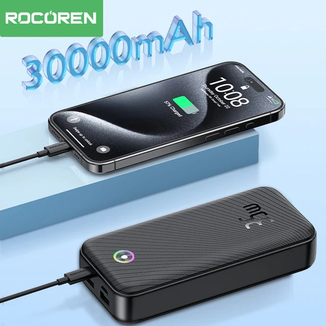 ROCOREN Power Bank 30000mAh PD 35W – Charge Rapide