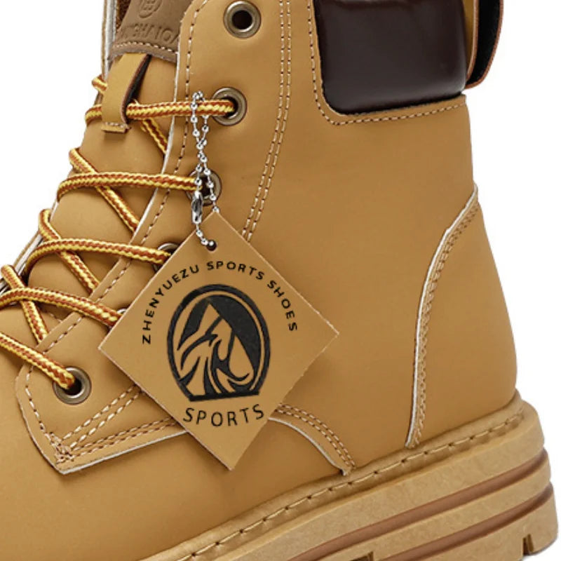 Men's Boots High Top Ankle Boots Trend Men Shoes Non-Slip Lace-Up Leather Shoes Men Wear-Resistant Hiking Boot Botas Para Hombre MU Group