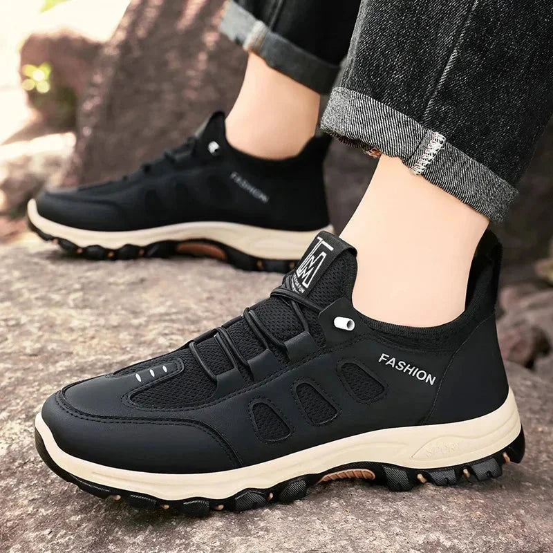 Men Soft Hiking Shoes Summer Breathable Mesh Sneakers Light Black Hike Footwear Walking Shoes Outdoor Shoes Climbing Shoe Male MU Group