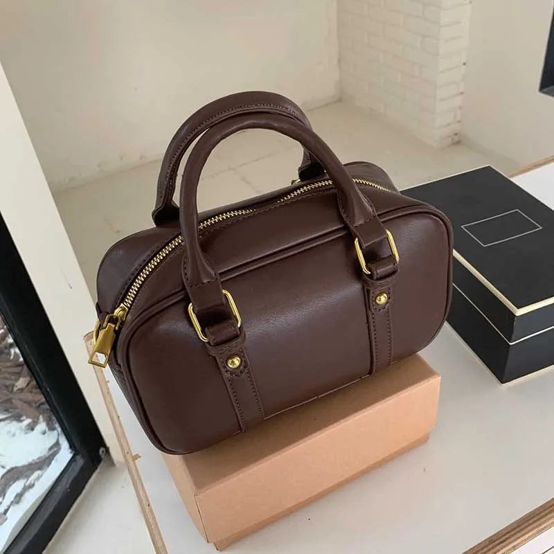 Sac à Main Femme Vintage en Cuir PU – Sac Bandoulière Retro, Sac Croisé à Couleur Unie