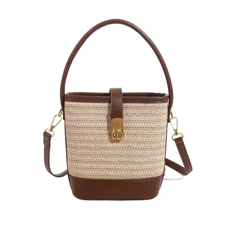Sac à Main Femme en Paille Tendance – Sac Seau Tressé fait Main, Sac à Bandoulière Été et Plage - Justyol