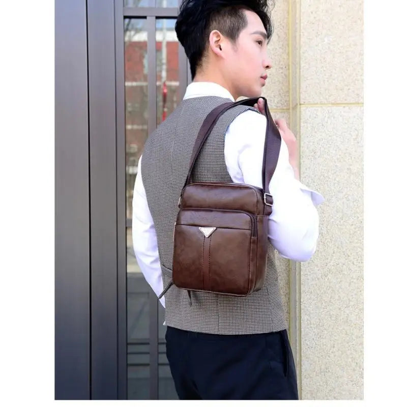 Sac Messenger Homme Vertical en Cuir PU – Sac Bandoulière Business Casual Style Coréen