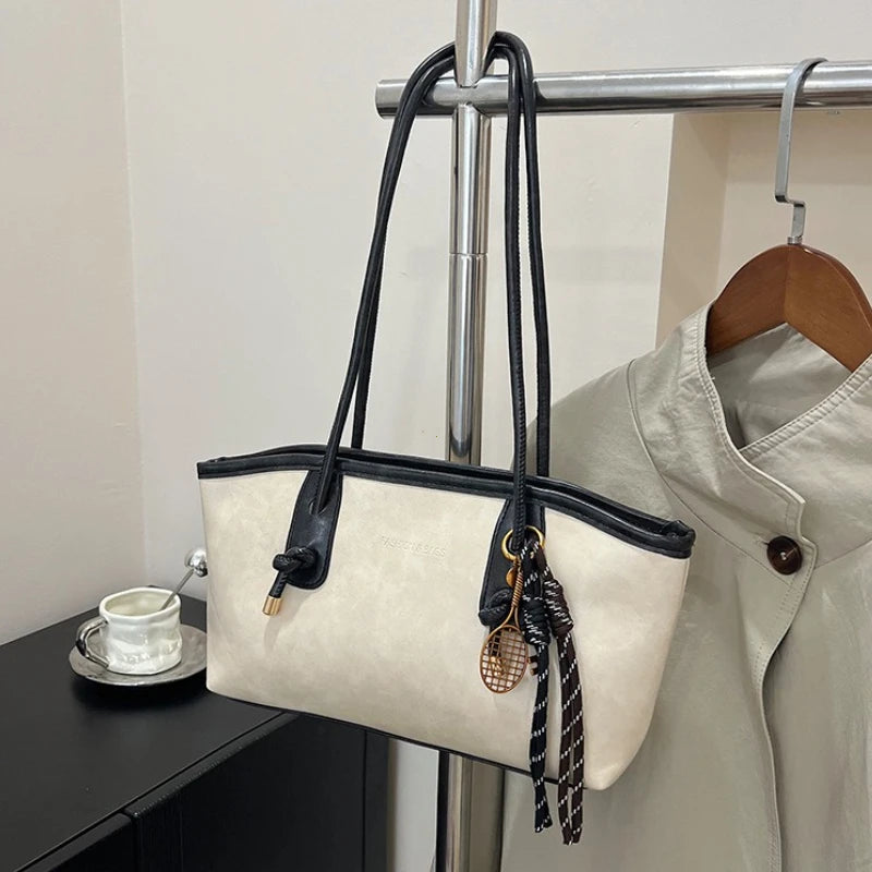 Sac à Main Femme Simple et Tendance – Sac à Bandoulière PU Cuir, Grand Sac Tote Multifonction