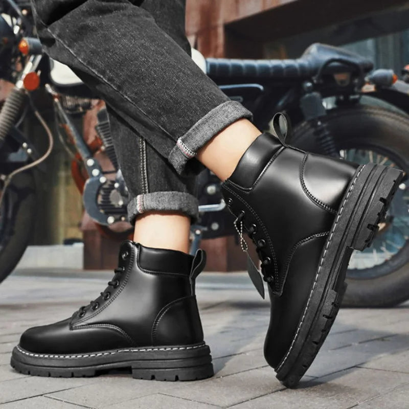 Men's Boots High Top Ankle Boots Trend Men Shoes Non-Slip Lace-Up Leather Shoes Men Wear-Resistant Hiking Boot Botas Para Hombre MU Group