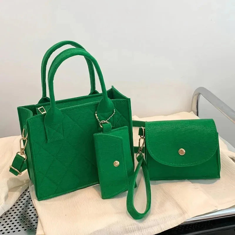 Ensemble 3pcs Sac à Main Femme Embossé – Sac Bandoulière, Pochette et Portefeuille, Sac Carré Unicolore - Justyol