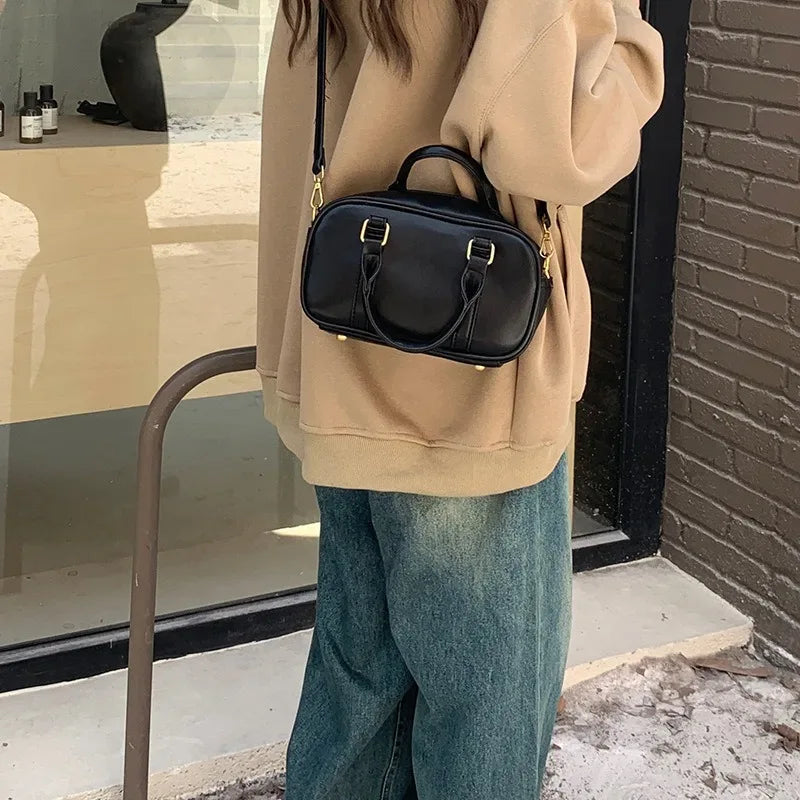 Sac à Main Femme Vintage en Cuir PU – Sac Bandoulière Retro, Sac Croisé à Couleur Unie - Justyol