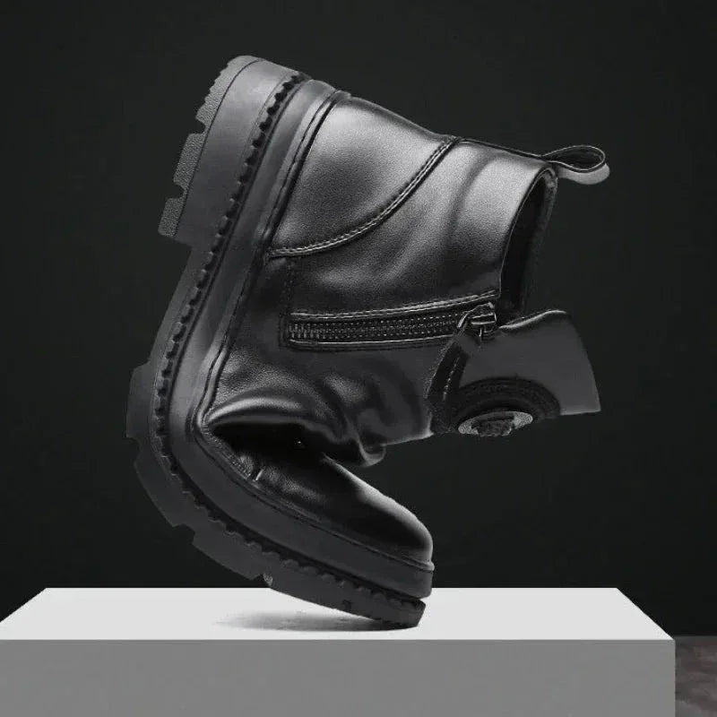 Bottes Homme Mode – Bottines Moto en Cuir, Bottes Hiver Chaudes et Confortables avec Plateforme - Justyol