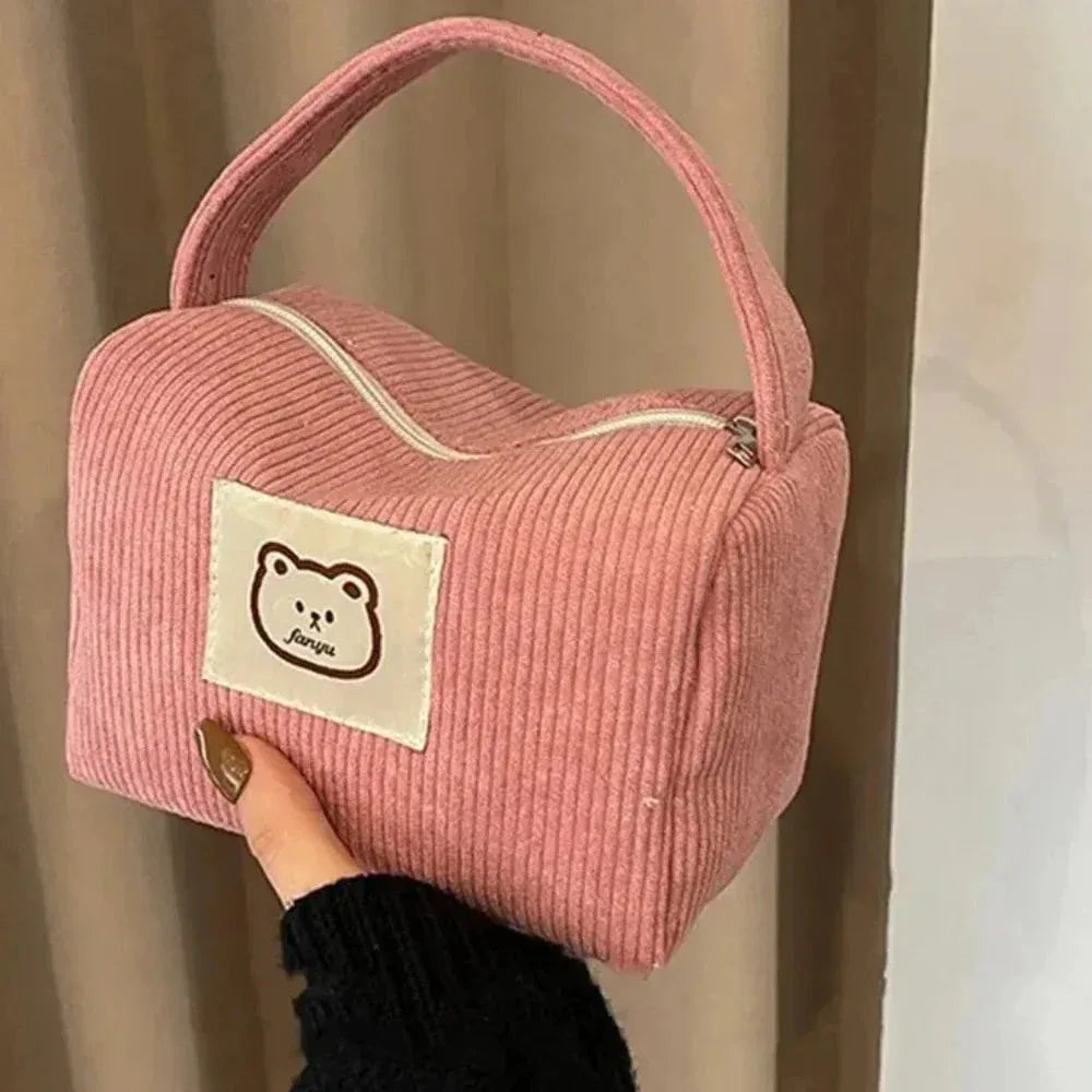 Sac à Maquillage Femme – Sac Cosmétique en Corduroy Doux, Sac Tendance Large Capacité avec Poignée - Justyol
