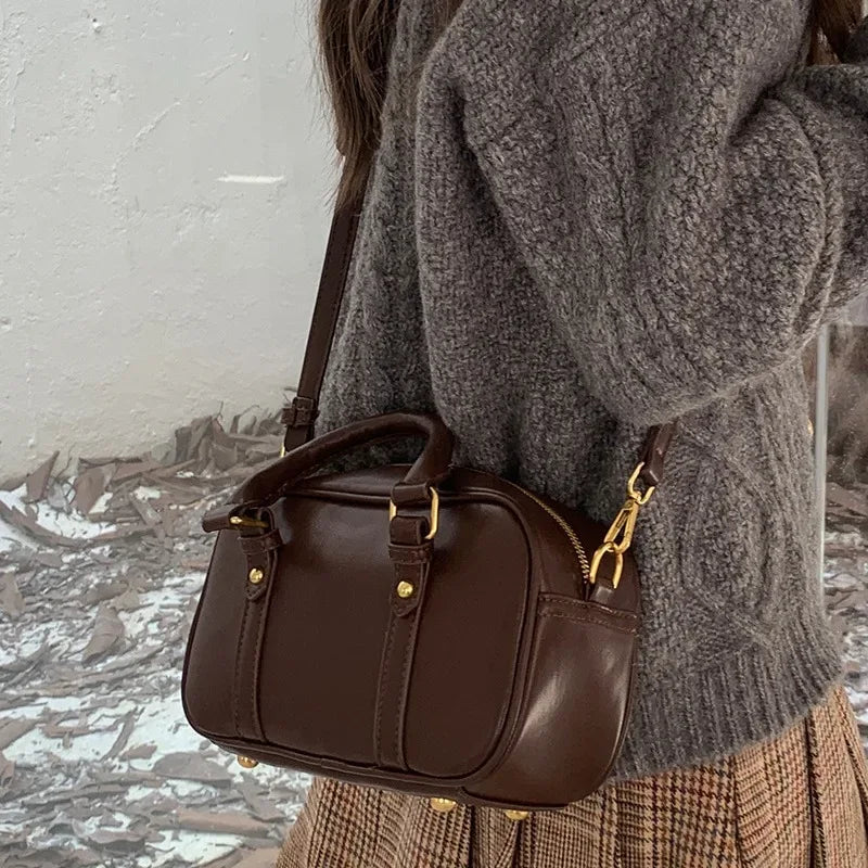 Sac à Main Femme Vintage en Cuir PU – Sac Bandoulière Retro, Sac Croisé à Couleur Unie - Justyol