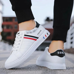 Men's Sneakers White Casual Shoes Lightweight Breathable Flats Fashion Lace-up Vulcanized Shoes Non Slip Outdoor Men Shoes Tenis MU Group