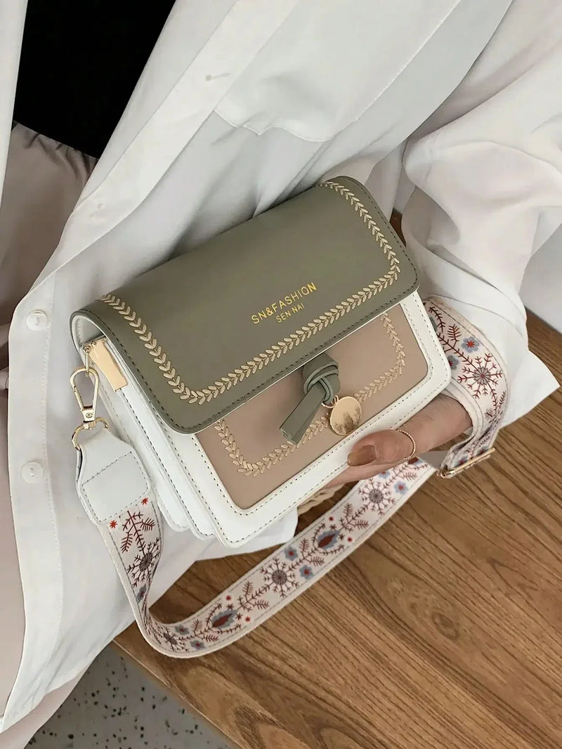 Sac à Main Femme Tendance – Sac Crossbody Petit Carré, Sac Bandoulière avec Bandoulière Large et Couleur Contrastée