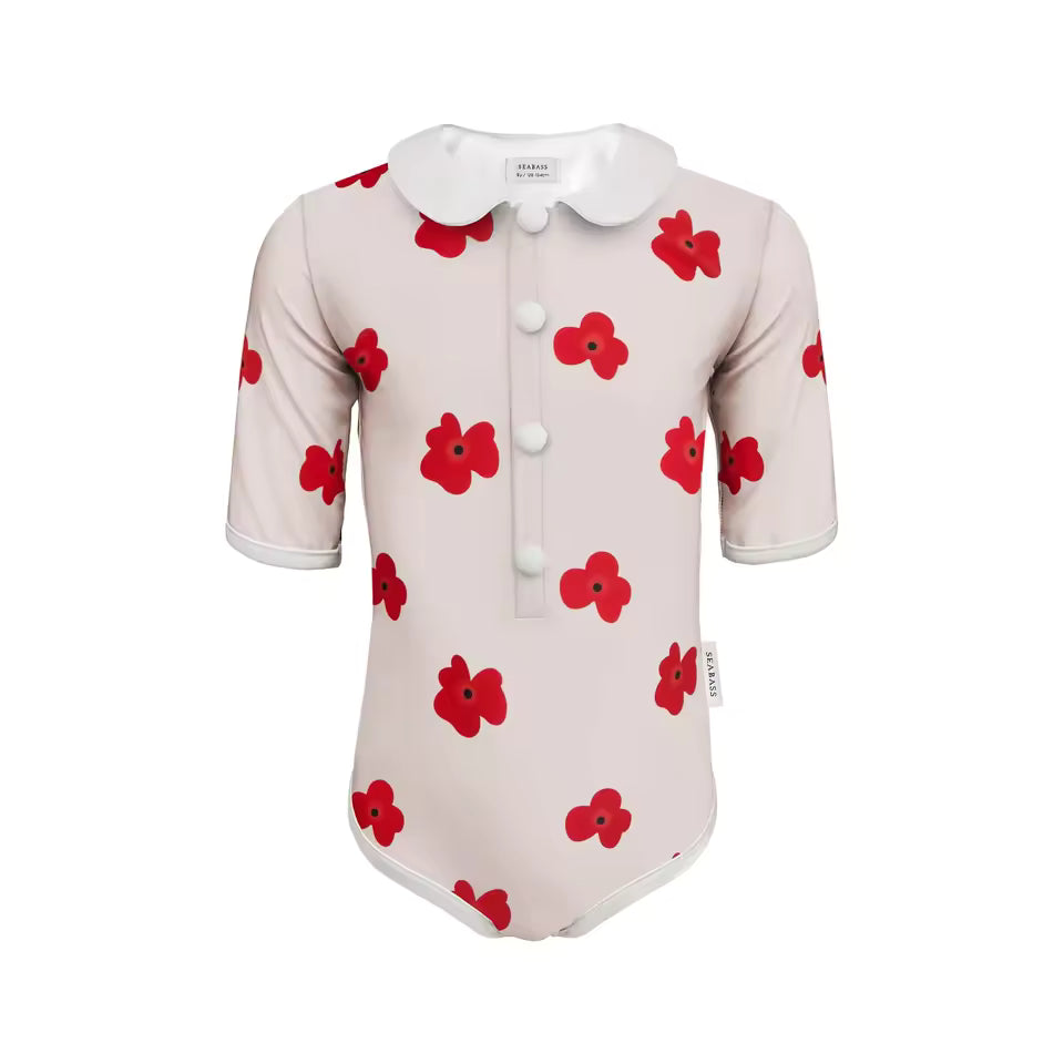 Maillot de Bain Fille 1 Pièce – Manches Courtes avec Boutons