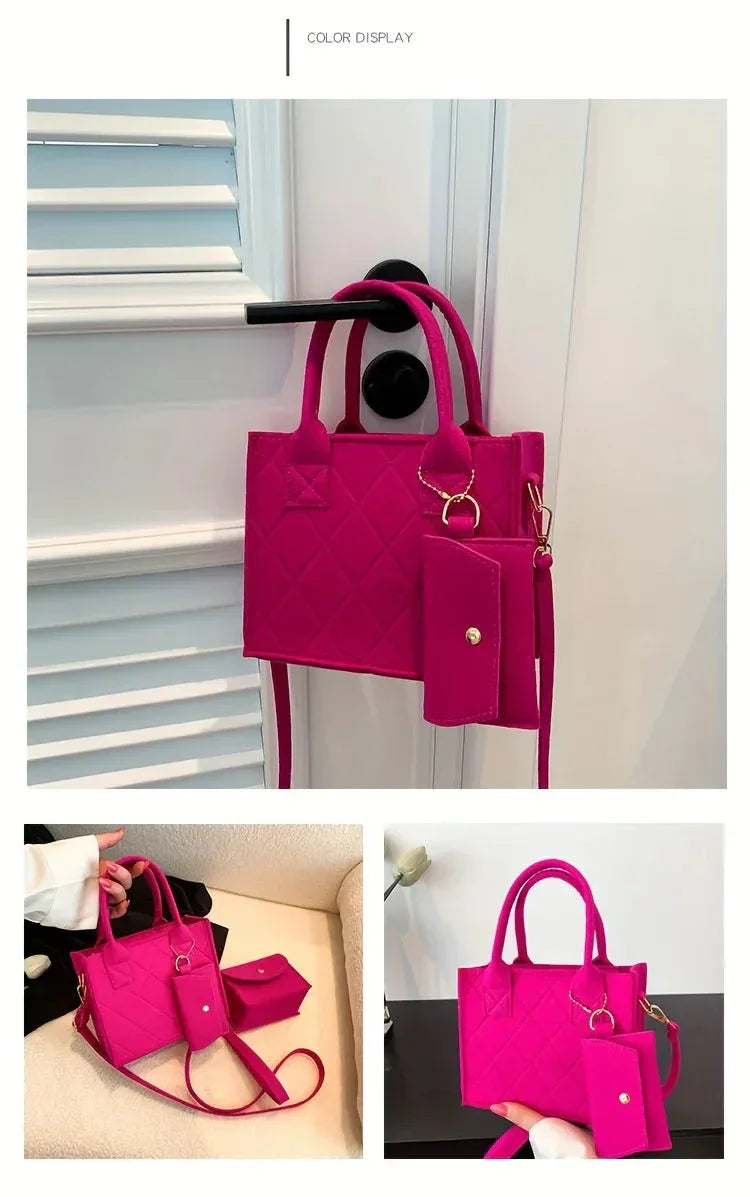 Ensemble 3pcs Sac à Main Femme Embossé – Sac Bandoulière, Pochette et Portefeuille, Sac Carré Unicolore - Justyol