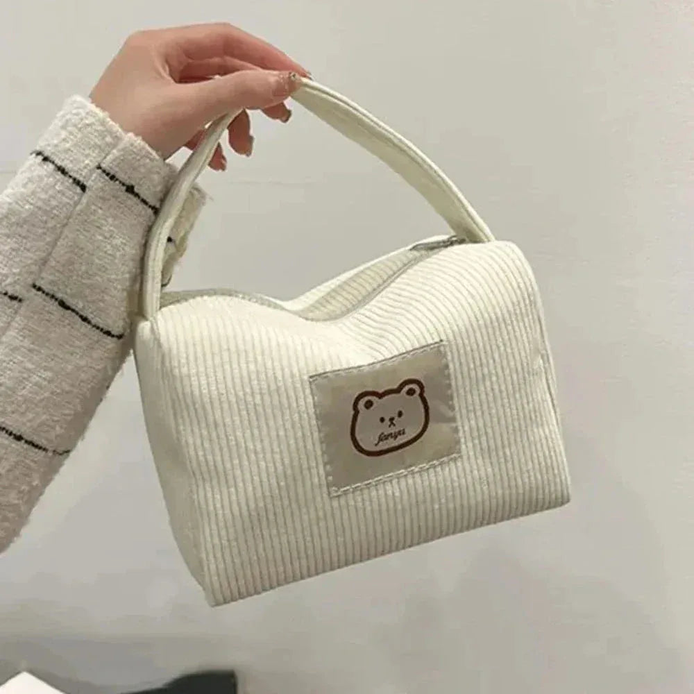 Sac à Maquillage Femme – Sac Cosmétique en Corduroy Doux, Sac Tendance Large Capacité avec Poignée - Justyol