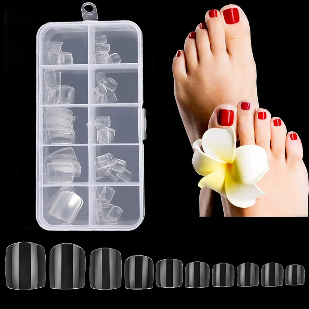 100 Pieces False Toe Nails Tip with Box Full Cover Toe Art Nails for Women 10 Sizes Nail Salon Foot Decoration Nail Manicure