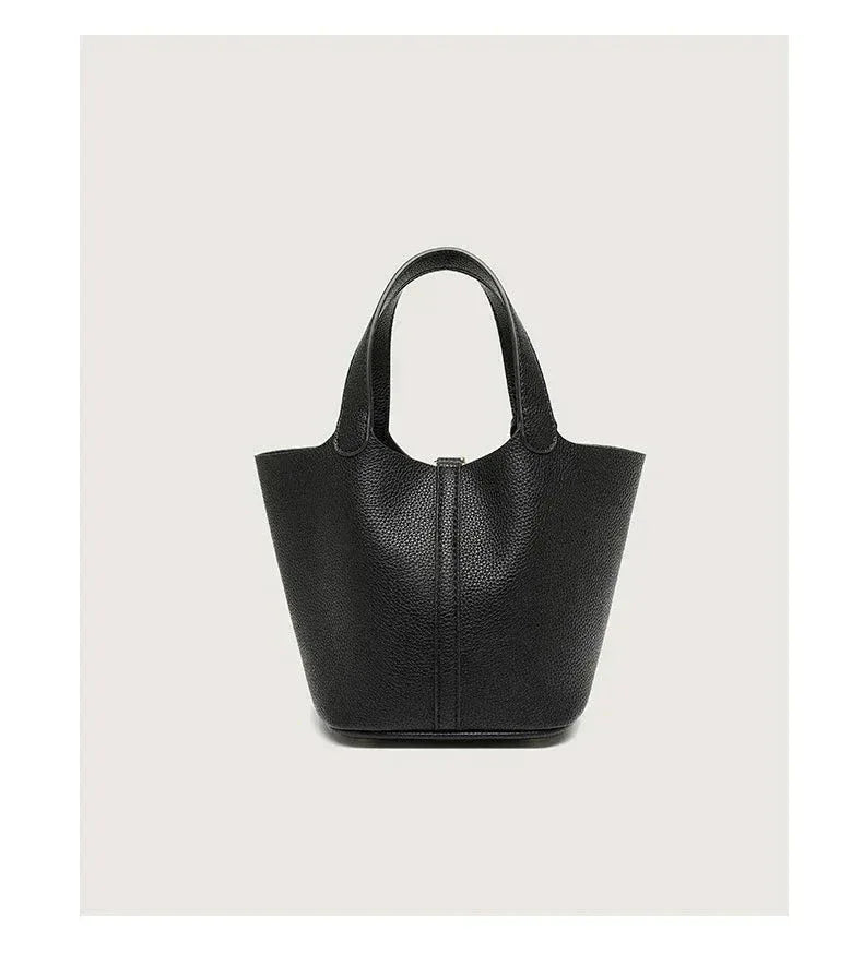 Sac à Main Femme en Forme de Seau – Sac Picotin avec Motif Lychee, Sac à Bandoulière Tendance - Justyol