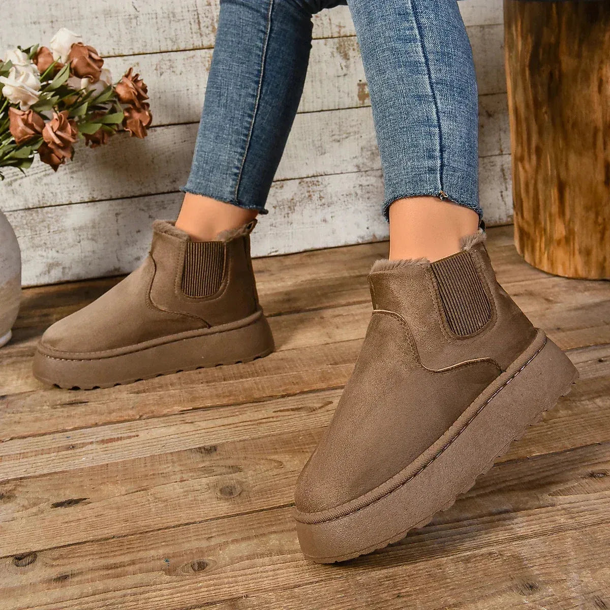 Bottes Femme Casual Hiver avec Texture Veloutée et Semelle Haute – Élégance et Confort - Justyol