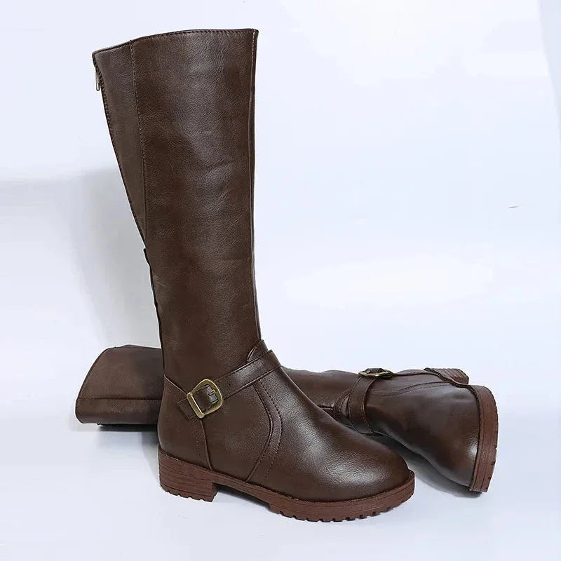 Bottes Femme Longues avec Fermeture Éclair Latérale – Confort et Élégance avec Talon Bas - Justyol