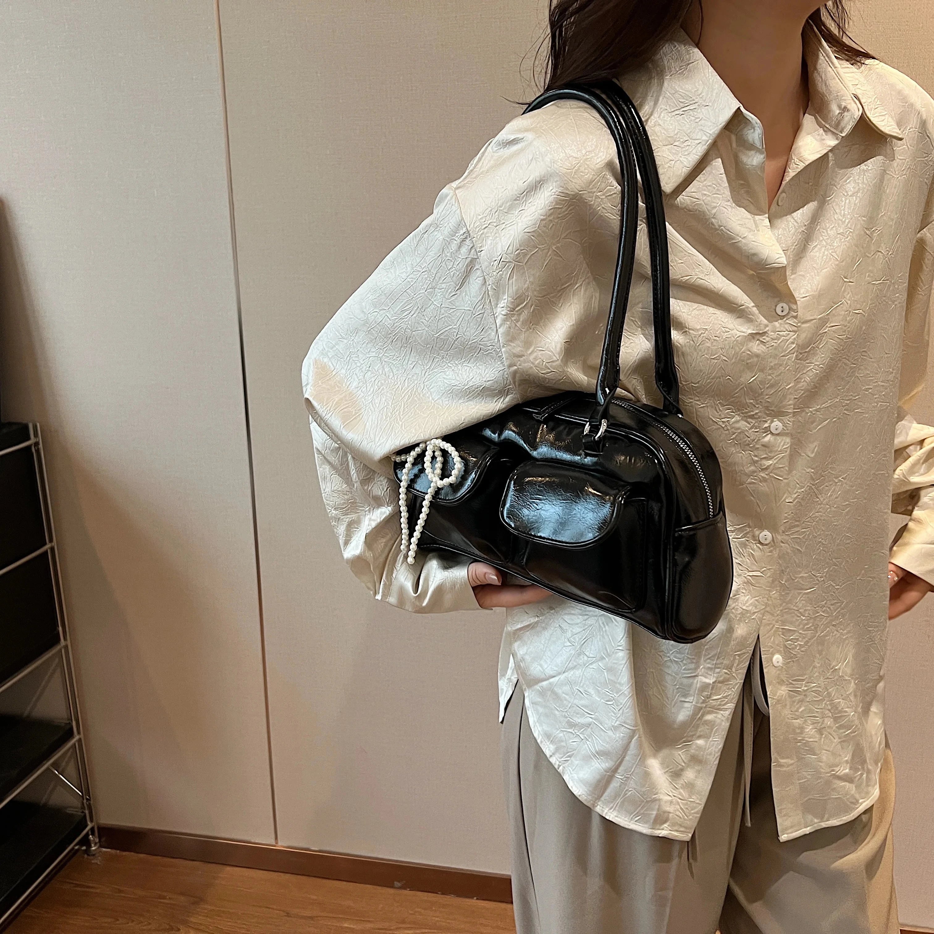 Fashionable Underarm Bow Bag for Women 2024 Korean Edition New Simple Leisure Pillow Bag Trendy Versatile Shoulder Bag MU Group