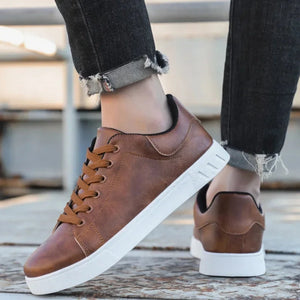 Classic Men Leather Shoes Thick-soled Casual Sneakers Trendy Lace-up Walking Shoes Spring Anti-slip Comfortable Vulcanized Shoes MU Group
