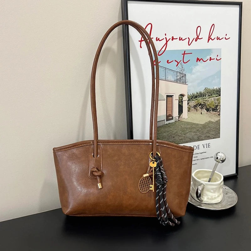 Sac à Main Femme Simple et Tendance – Sac à Bandoulière PU Cuir, Grand Sac Tote Multifonction