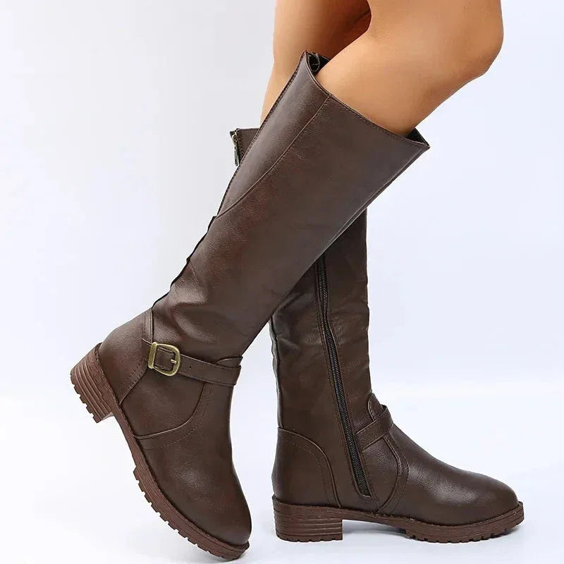 Bottes Femme Longues avec Fermeture Éclair Latérale – Confort et Élégance avec Talon Bas - Justyol